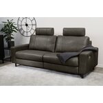 Huonekalukeidas-mallisto Muru 3-istuttava löhösohva, sähkömekanismilla ja semianiliini nahkaverhoilulla. 220cm leveä. Adria Dark Grey A0510