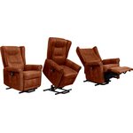Huonekalukeidas-mallisto Madeleine. Avustava nostotuoli. Sähkösäätöinen. Aniliininahkaverhoilulla. Dubay Antique Brown (suojalakattu)