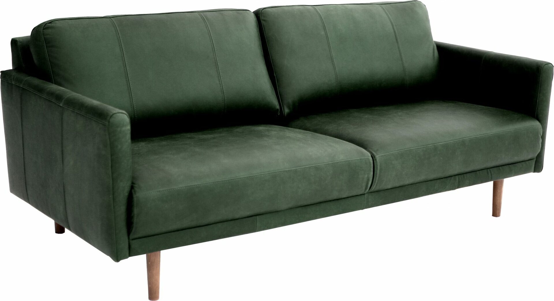 Huonekalukeidas-mallisto Saimaa 197cm, 3-istuttava. Aniliini-kokonahkaverhoilulla Vintage Bottle Green