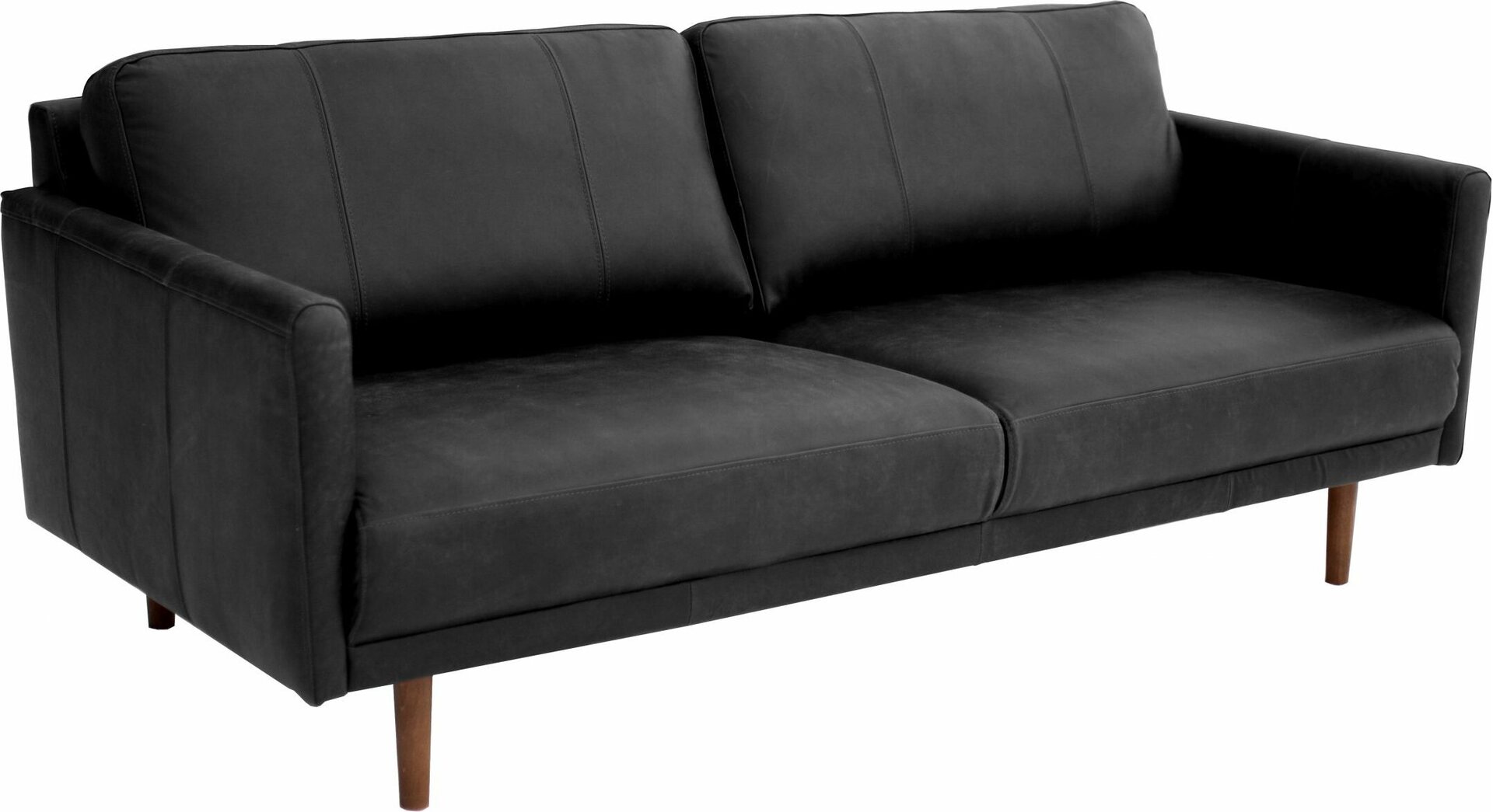 Huonekalukeidas-mallisto Saimaa 197cm, 3-istuttava. Aniliini-kokonahkaverhoilulla Vintage Black