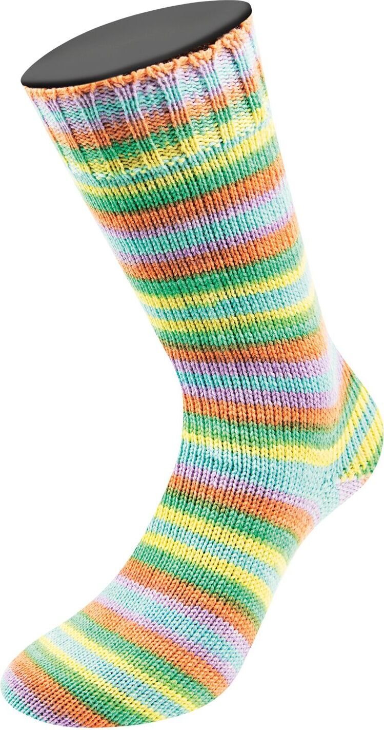 Lana Grossa Meilenweit Print, 8-säikeinen sukkalanka 9972 Hellgelb/Jade/Lachs/Lila/Türkis/Grauoliv