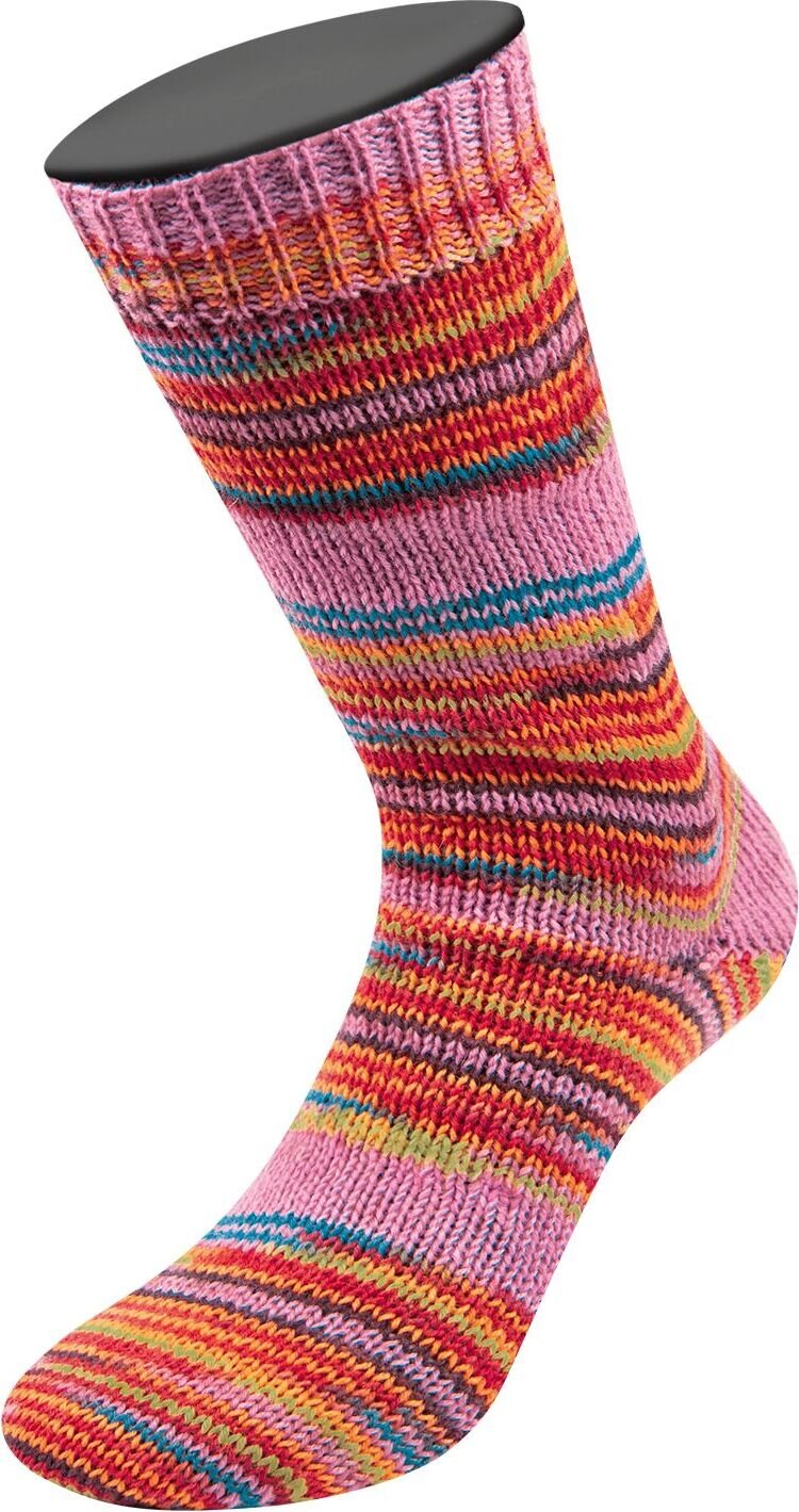 Lana Grossa Meilenweit Print, 8-säikeinen sukkalanka 9977 Petrolblau/Rot/Orange/Pink/Limette/Dunkelbraun/ Burgund/