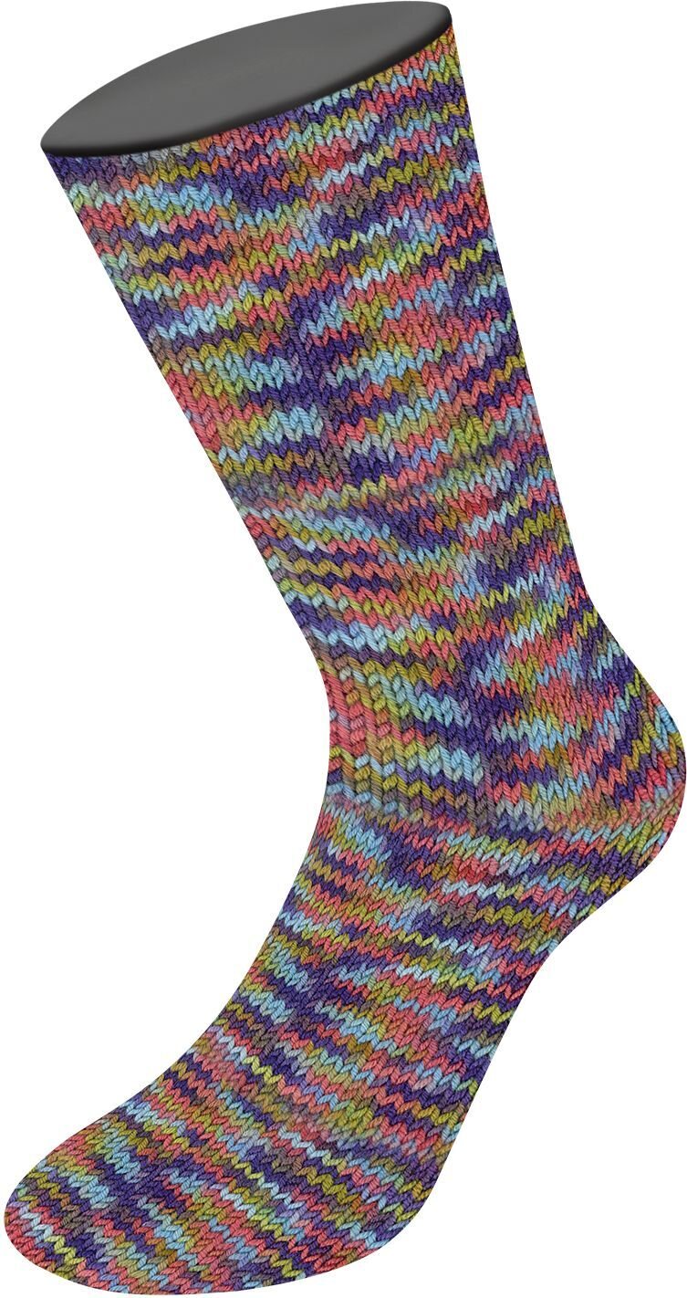 Lana Grossa Meilenweit Print, 8-säikeinen sukkalanka 9983 Helloliv/-rot/Violett/Hellblau/Pistazie