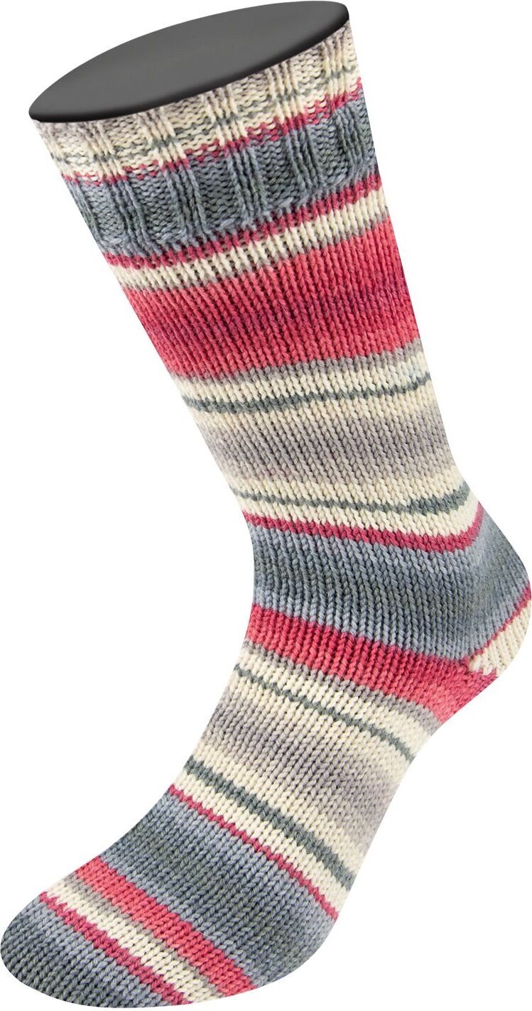 Lana Grossa Landlust Die Sockenwolle 4-ply 119 Silber-/Mittel-/Dunkelgrau/Orient-/Tomatenrot/Ecru Gestreift