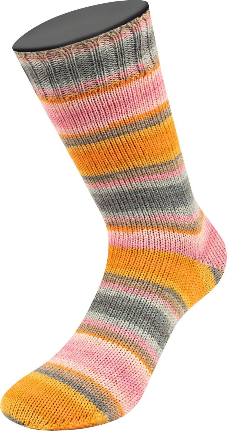 Lana Grossa Landlust Die Sockenwolle 4-ply 132 Orange/Dottergelb/Lachsorange/Grau/Graubeige/ Zartrosa/Rosa/Nelke/Hellgrau Gestreift