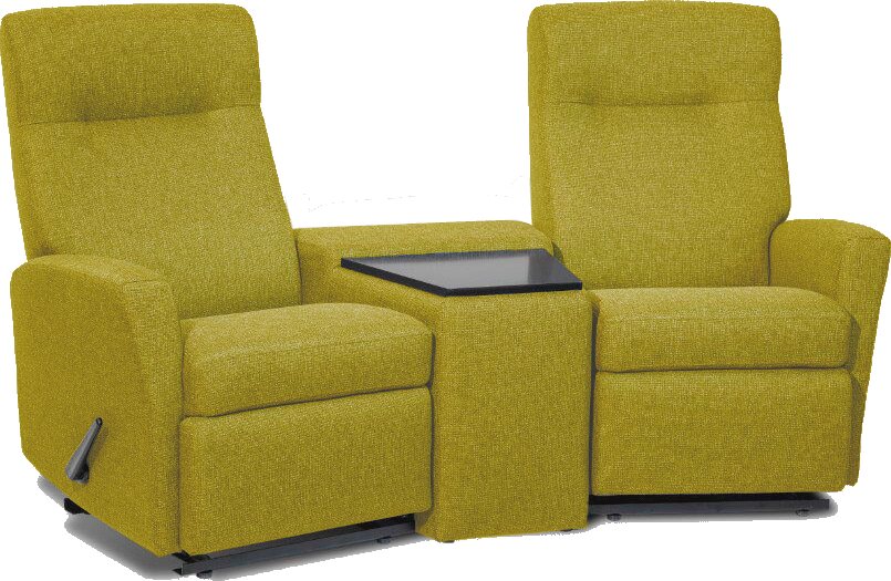 Huonekalukeidas-mallisto Kick-kotiteatterisohva, kulmakonsolilla Sakura 025 Keltainen