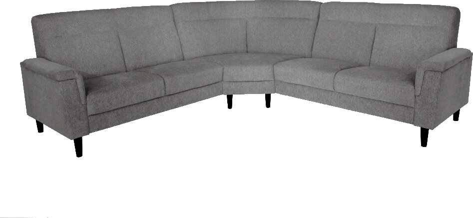 Huonekalukeidas-mallisto Rasmus, 2K2 kulmasohva laajalla kulmapalalla. 255x255cm. Rodeo T-Harmaa 102