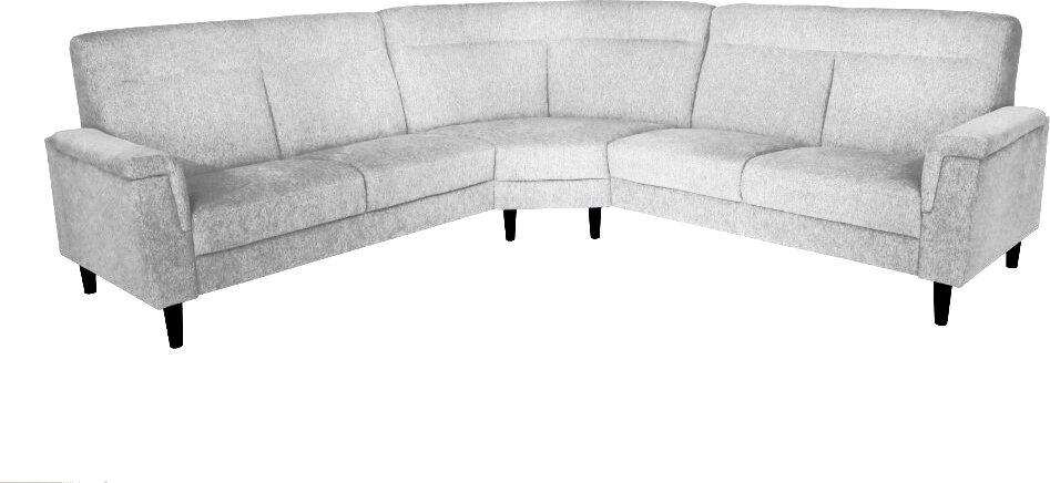 Huonekalukeidas-mallisto Rasmus, 3K3 kulmasohva laajalla kulmapalalla. 296x296 cm. Rodeo Harmaa 104