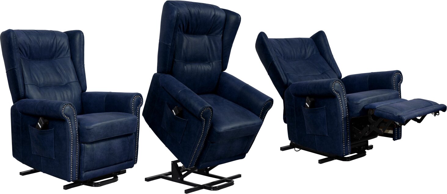 Huonekalukeidas-mallisto Madeleine. Avustava nostotuoli. Sähkösäätöinen. Aniliininahkaverhoilulla. Dubay Antracit 14 (suojalakattu)