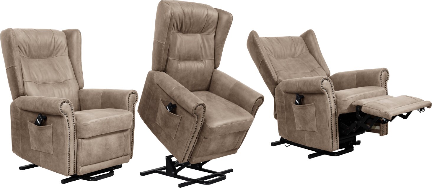 Huonekalukeidas-mallisto Madeleine. Avustava nostotuoli. Sähkösäätöinen. Aniliininahkaverhoilulla. Vintage Arizona