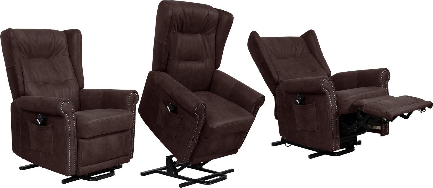 Huonekalukeidas-mallisto Madeleine. Avustava nostotuoli. Sähkösäätöinen. Aniliininahkaverhoilulla. Vintage Pilbara