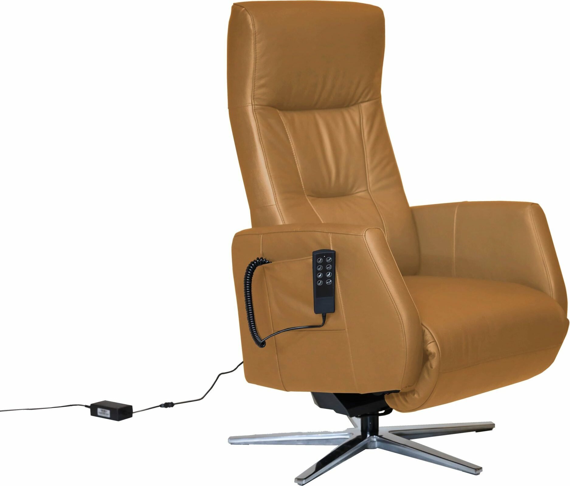 Huonekalukeidas-mallisto Delta, Avustava-nostotuoli. Sähkösäätöinen. Kokonahka Natural Fine Cognac 1391