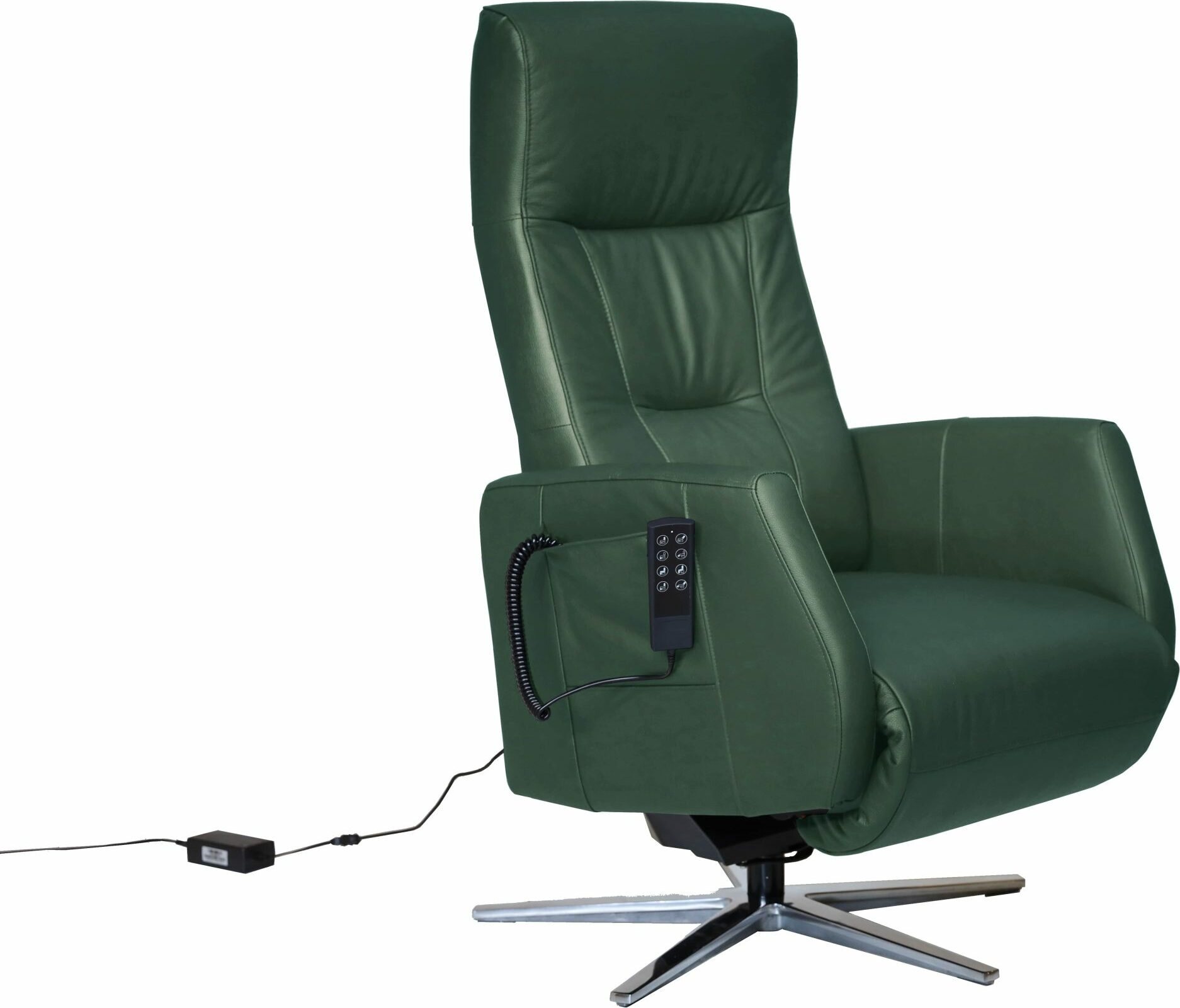 Huonekalukeidas-mallisto Delta, Avustava-nostotuoli. Sähkösäätöinen. Kokonahka Natural Fine Bottle Green 2512