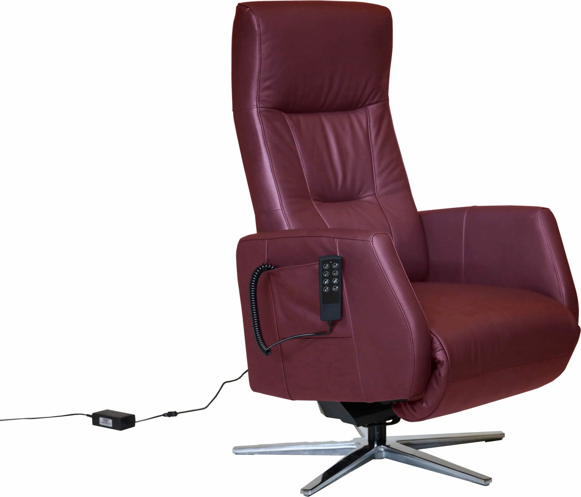 Huonekalukeidas-mallisto Delta, Avustava-nostotuoli. Sähkösäätöinen. Kokonahka Natural Fine Claret 5681