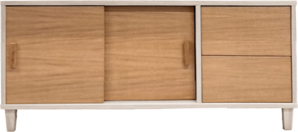 Tammisto Tv-taso 2-ovea ja 2-laatikkoa. 121 cm leveä ja 52,7 cm korkea. Valkaistu tammi runko. Useita eri värivaihtoehtoja. Laatikot oikealla