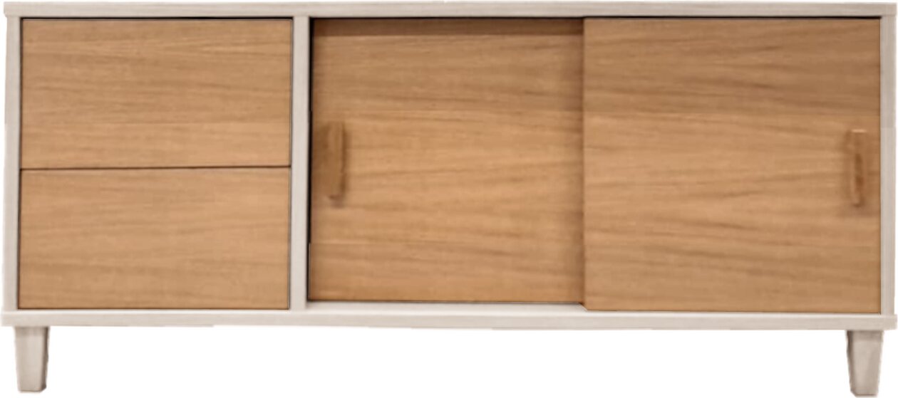 Tammisto Tv-taso 2-ovea ja 2-laatikkoa. 121 cm leveä ja 52,7 cm korkea. Valkaistu tammi runko. Useita eri värivaihtoehtoja. Laatikot vasemmalla