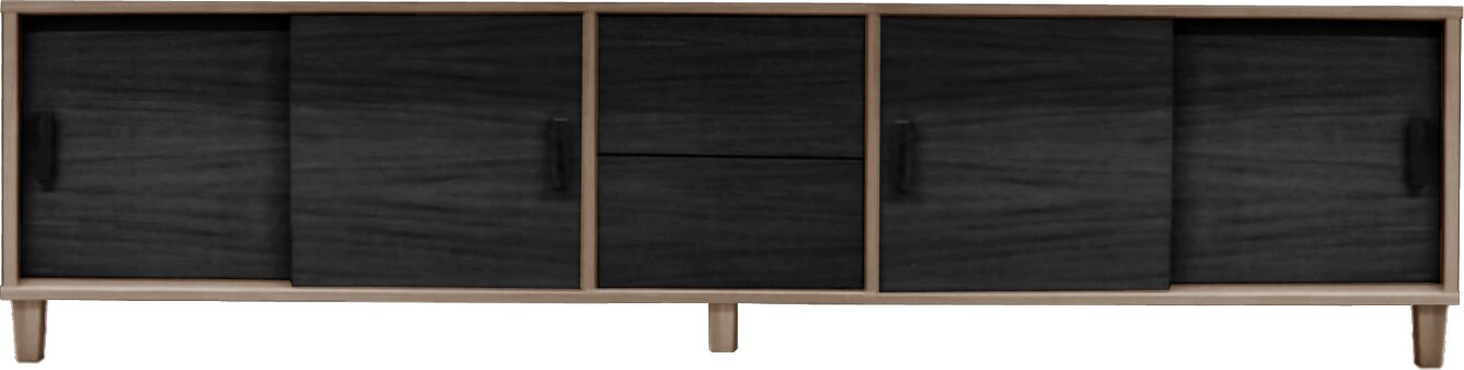 Tammisto Tv-taso 4-ovea ja 2-laatikkoa. 200,2 cm leveä ja 52,7 cm korkea. Ruskean harmaa runko. Useita eri värivaihtoehtoja. Musta