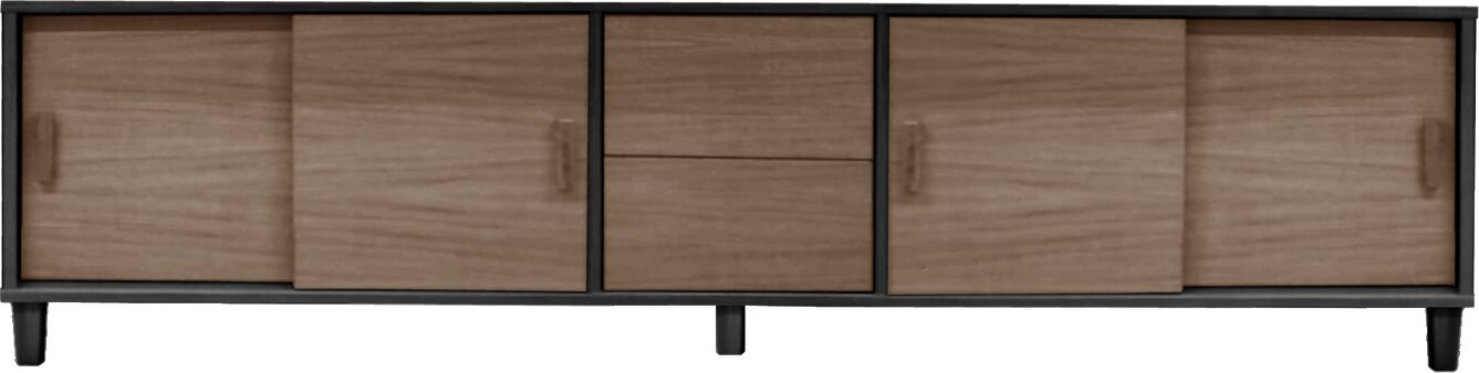 Tammisto Tv-taso 4-ovea ja 2-laatikkoa. 200,2 cm leveä ja 52,7 cm korkea. Musta runko. Useita eri värivaihtoehtoja. Ruskean harmaa