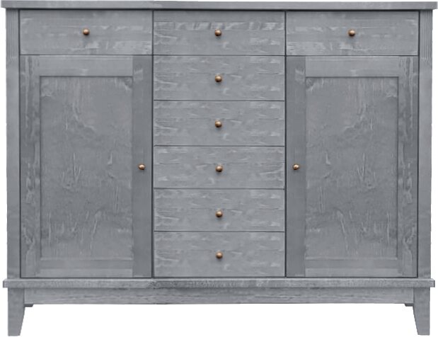 Lintula Björkman-senkki. 2-ovea ja 8-laatikkoa. Leveys: 130 cm ja korkeus: 101 cm. Useita eri värivaihtoehtoja. Harmaa