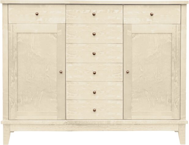 Lintula Björkman-senkki. 2-ovea ja 8-laatikkoa. Leveys: 130 cm ja korkeus: 101 cm. Useita eri värivaihtoehtoja. Vanilja