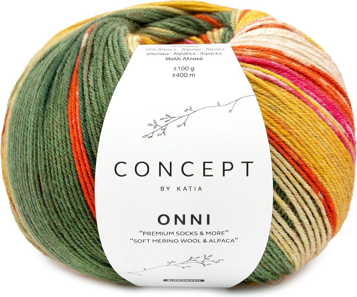 Katia Onni Socks 402 - Green-Orange-Fuchsia-Ochre