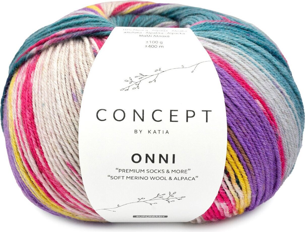 Katia Onni Socks 405 - Green blue-Fuchsia-Lemon yellow
