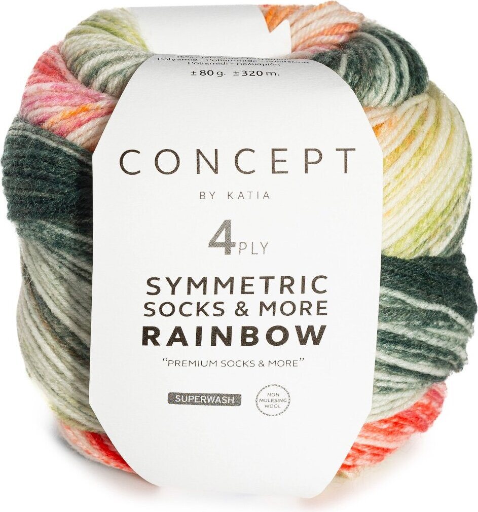 Katia SYMMETRIC SOCKS & MORE - RAINBOW 52 - Green-Orange-Coral