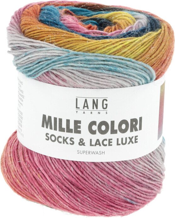Lang Yarns Mille Colori Socks & Lace Luxe 212 Turkoosi-pinkki-keltainen