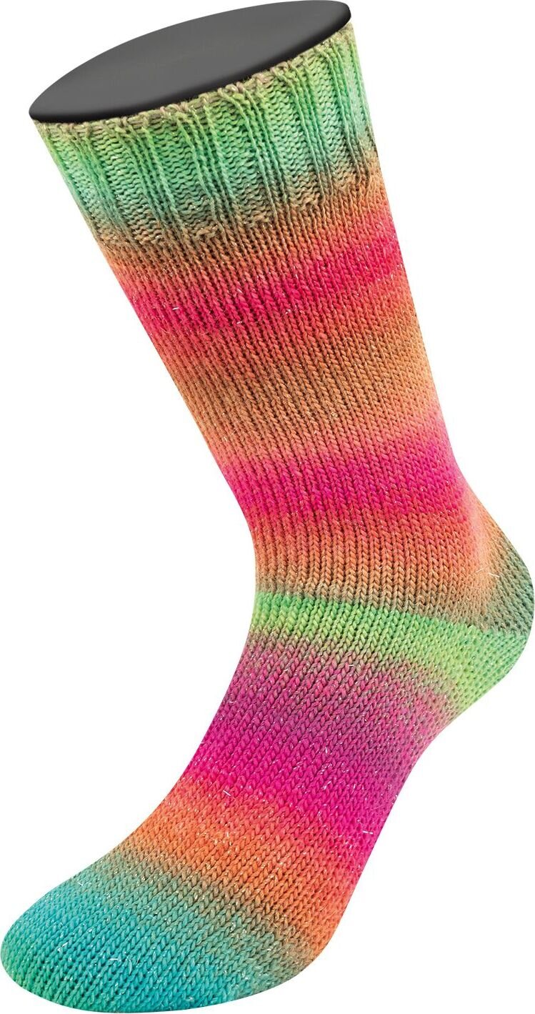 Lana Grossa Meilenweit 100 Color Mix Sparks 7618 Himbeer/Rost/Graugrün/Türkis/Jade/Fuchsia