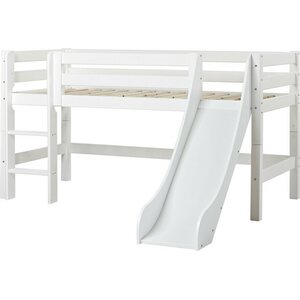 Hoppekids PREMIUM puolikorkea sänky 90x200cm liukumäellä ja suorilla portailla, valkoinen